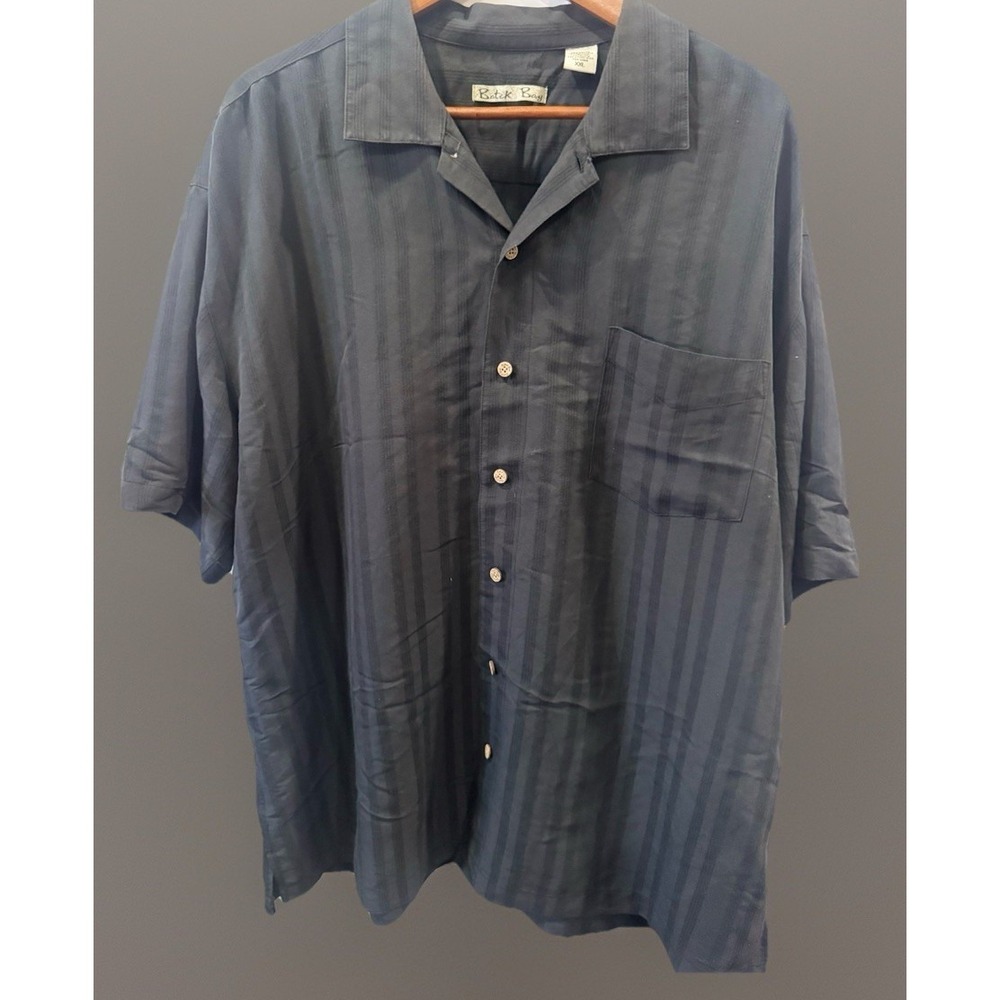 Batik Bay Hawaiian Shirt Mens 2XL XXL Black Stripe Island Formal Beach